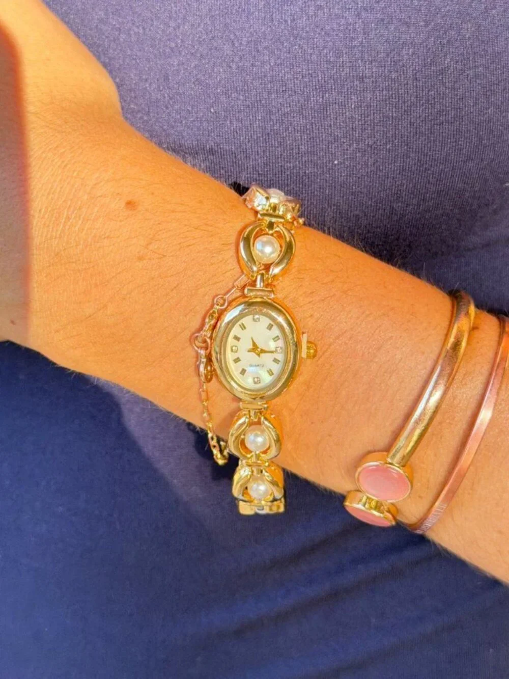Dainty Gold Faux Pearl Dial Watch Preppy Y2K OS